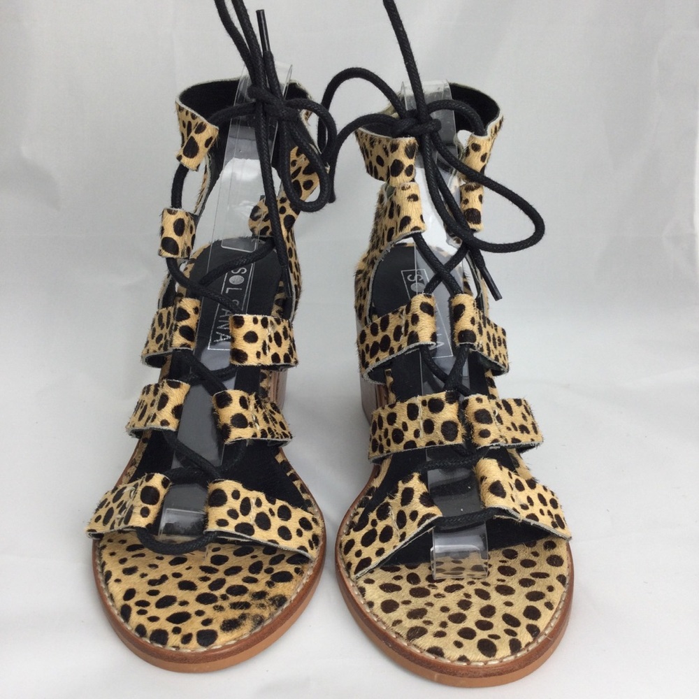 Sol Sana Rudey Cheetah Lace Up Sandals Tan/Black - Picture 2 of 7